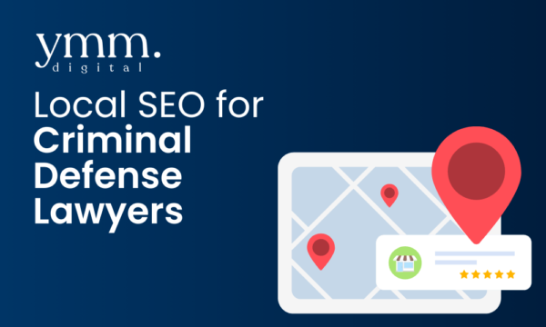 Criminal defense lawyer working on a laptop with local SEO analytics displayed on screen